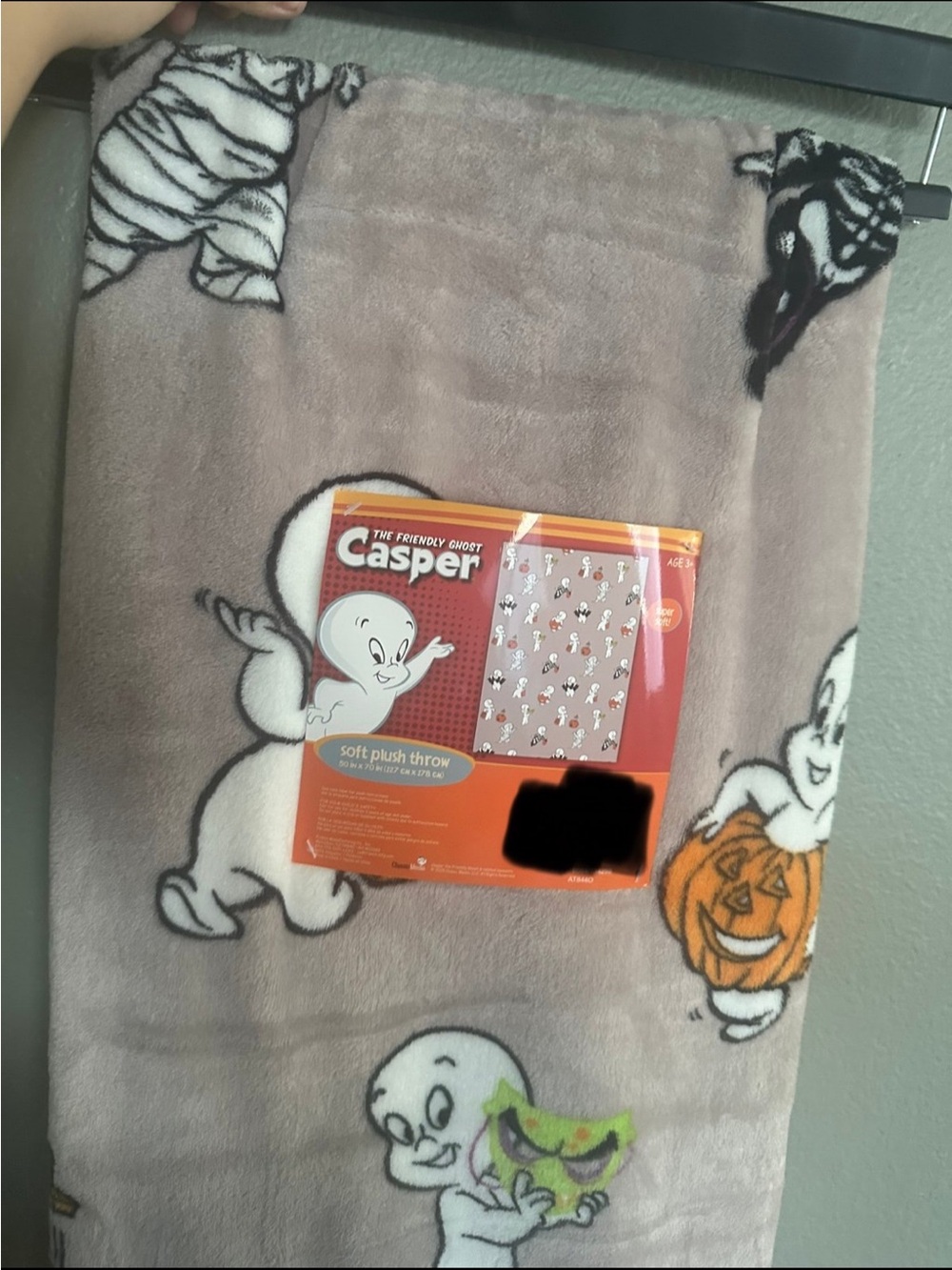 Soft Plush Throw Blanket - Light Gray Halloween Print